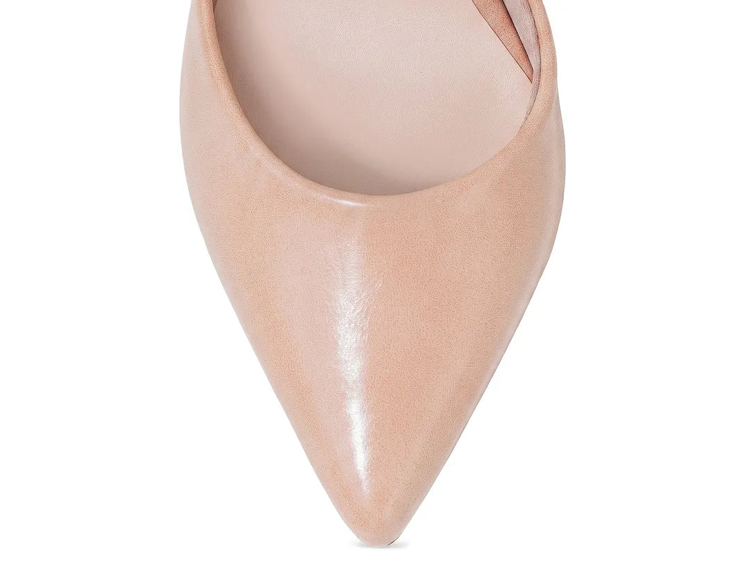 Scarpin Bico Fino Nude Rosado com Tira Cruzada