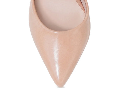 Scarpin Bico Fino Nude Rosado com Tira Cruzada