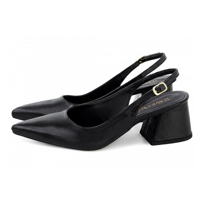 Sapato Scarpin Slingback Preto Salto Bloco 6cm
