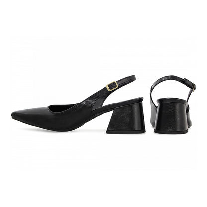 Sapato Scarpin Slingback Preto Salto Bloco 6cm