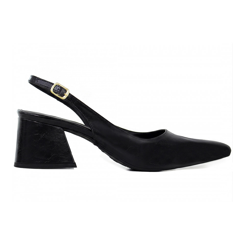 Sapato Scarpin Slingback Preto Salto Bloco 6cm