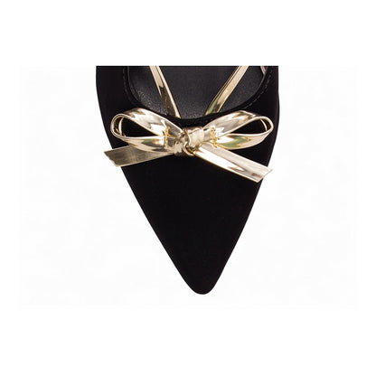 Scarpin Salto Fino Nobuck Preto com Metalizado Specchio Ouro