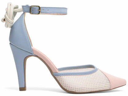 Scarpin Torricella Napa Azul, Rosa e Branco – Salto 9cm | Hyly Prime