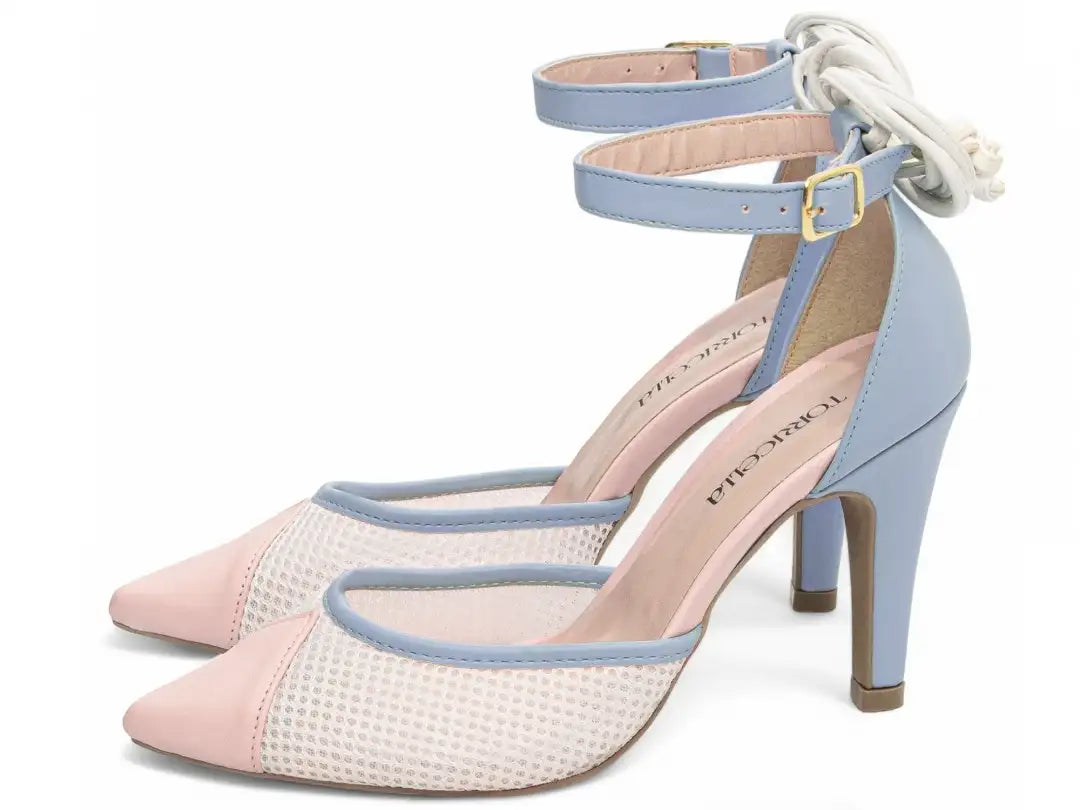 Scarpin Torricella Napa Azul, Rosa e Branco – Salto 9cm | Hyly Prime