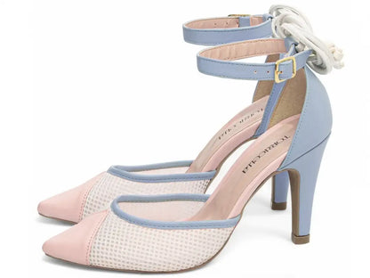Scarpin Torricella Napa Azul, Rosa e Branco – Salto 9cm | Hyly Prime