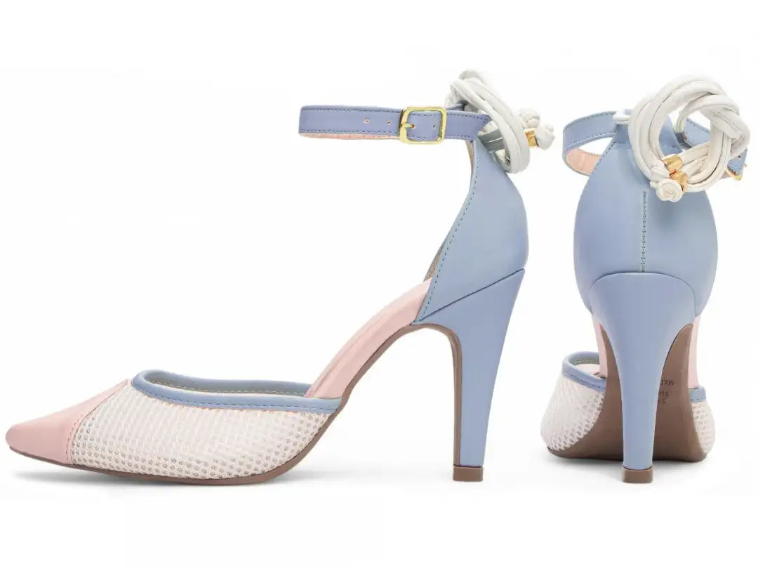 Scarpin Torricella Napa Azul, Rosa e Branco – Salto 9cm | Hyly Prime