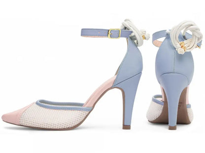 Scarpin Torricella Napa Azul, Rosa e Branco – Salto 9cm | Hyly Prime