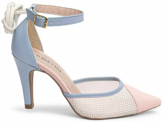 Scarpin Torricella Napa Azul, Rosa e Branco – Salto 9cm | Hyly Prime
